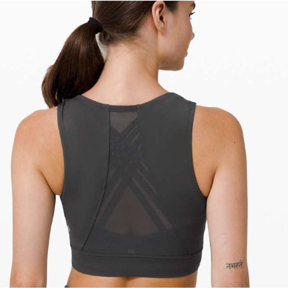 Lululemon Hotty Hot Cropped Tank Graphite Grey Mesh Reflective Size 6 (est) EUC